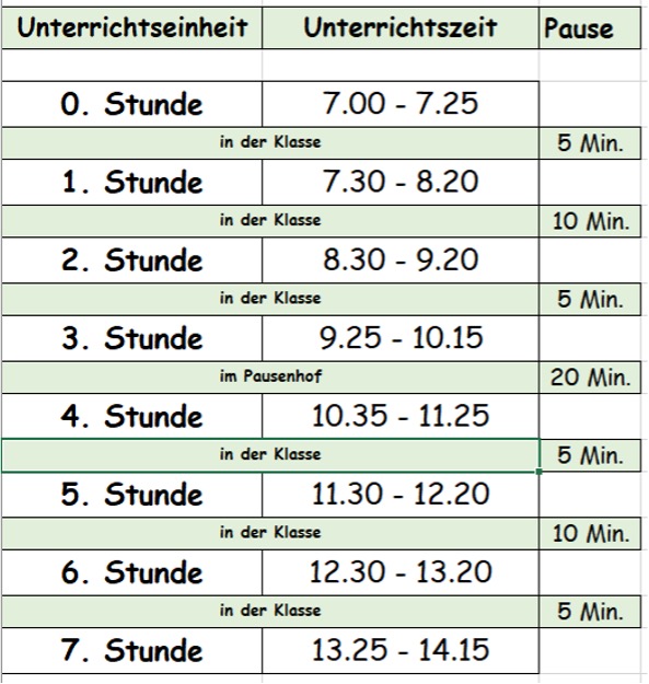 Unterrichtszeiten